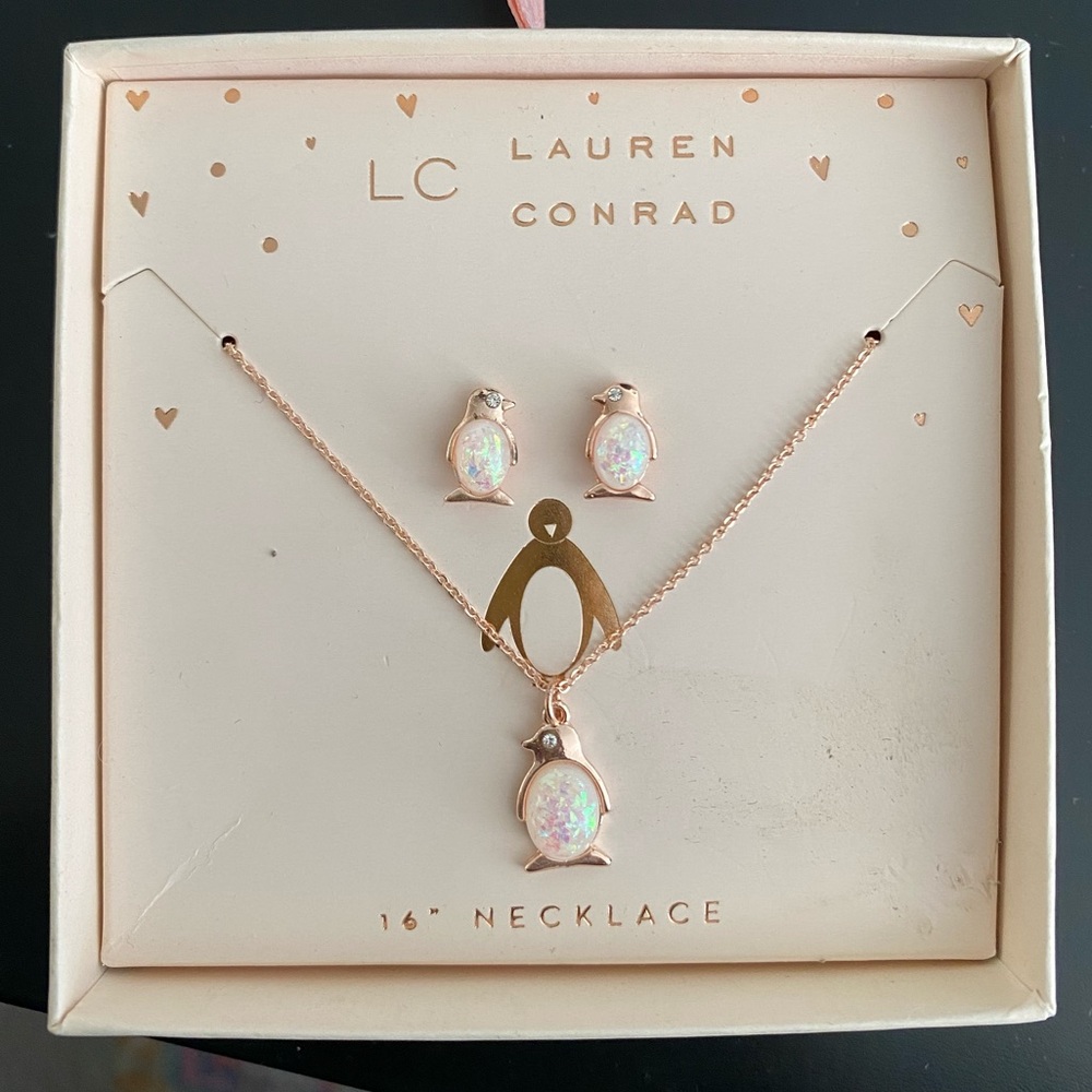 LC Lauren Conrad Penguin Necklace and Earrings Set